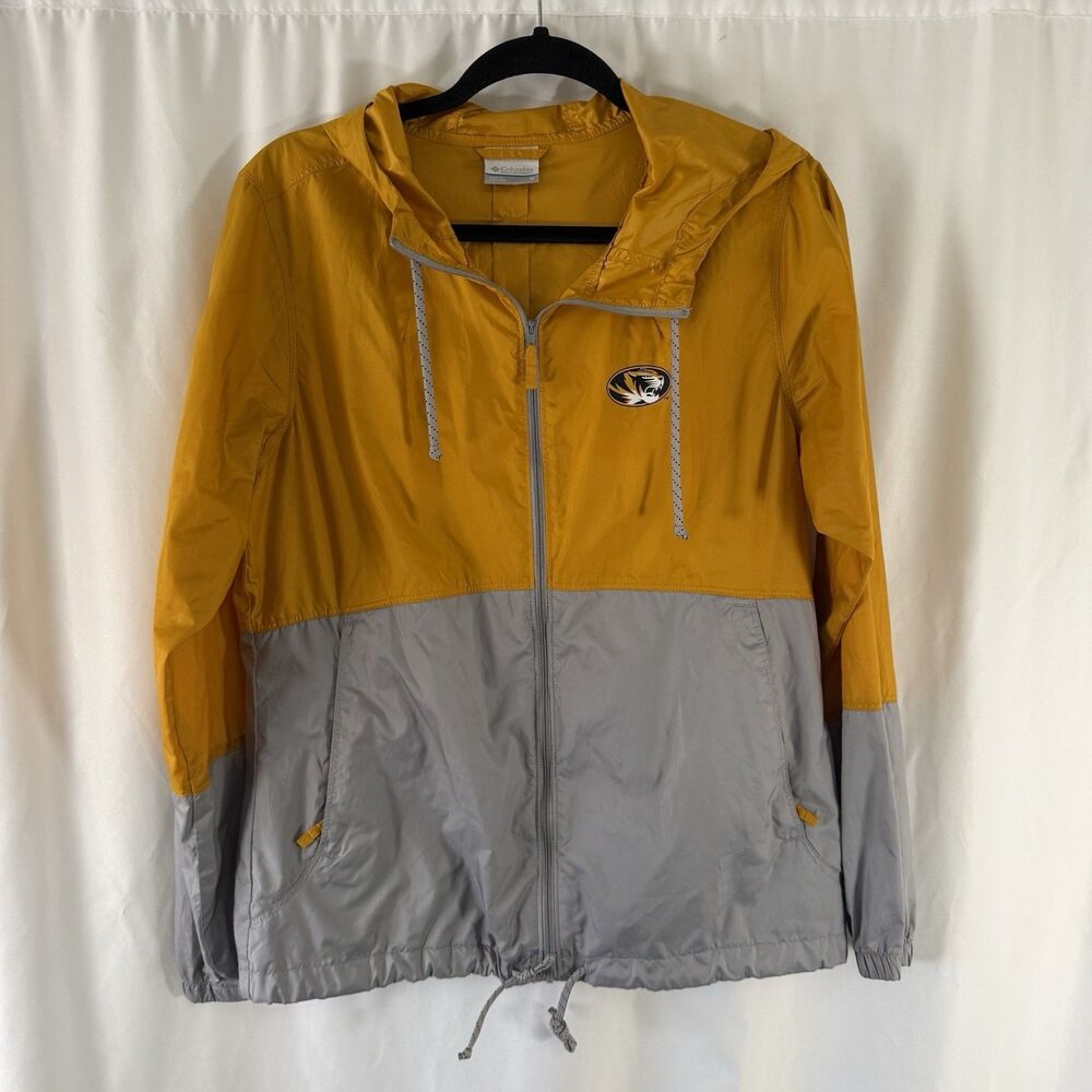 Columbia Missouri Tigers Windbreaker Women's Medium Yellow Grey Full Zip Lightwe